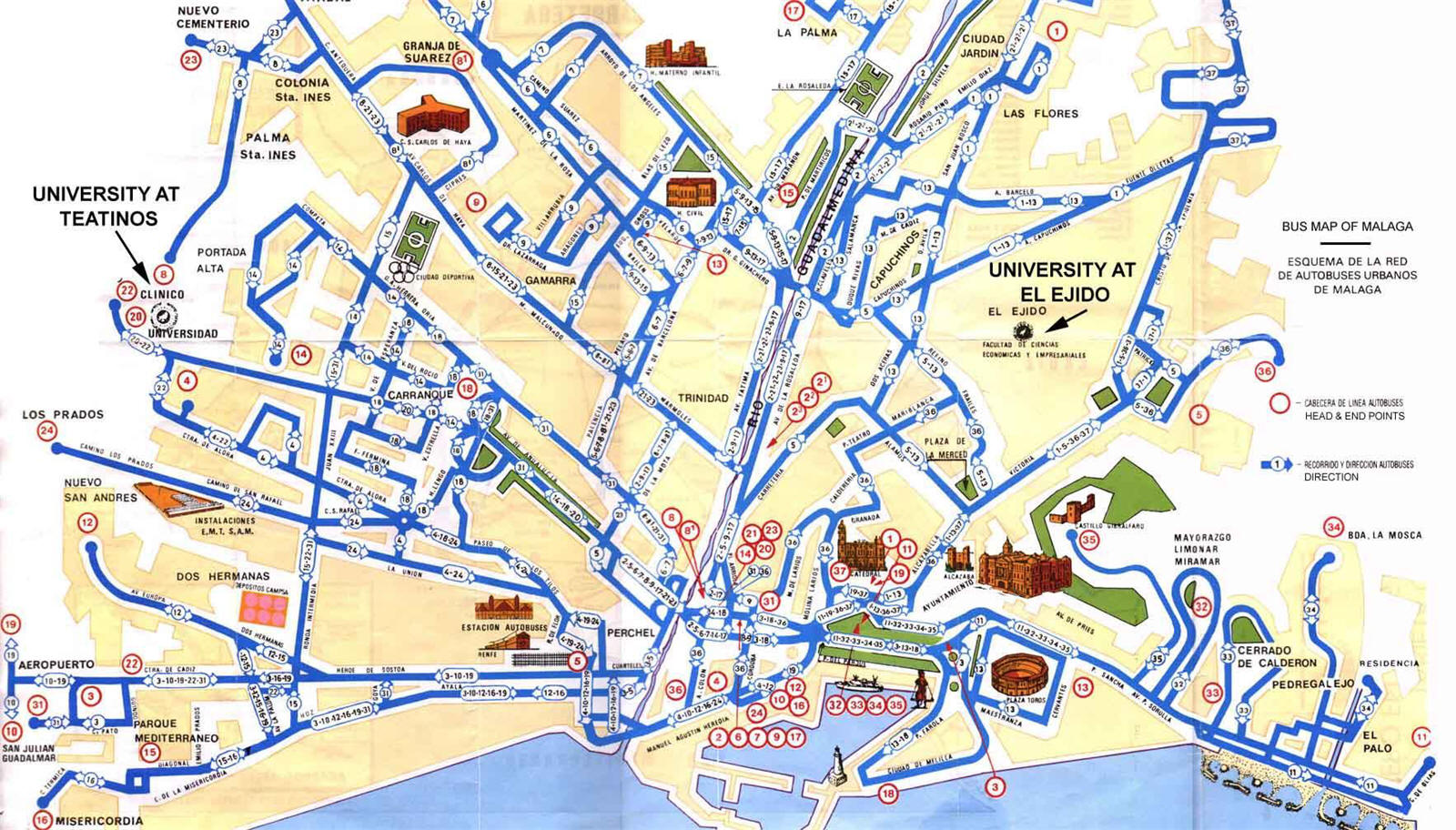 Mappa di Malaga in Spagna